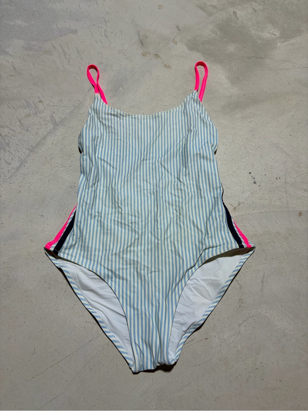 Sundry Anthropologie One-Piece Striped Swim Suit with Pink Straps 1